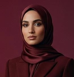 An image of a lady clicked professionally wearing a formal outfit posing for the camera. She wears a hijab and has a look of confidence on her face. She is brave, courageous, and a working professional.